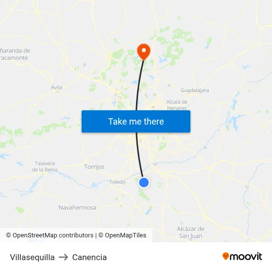 Villasequilla to Canencia map