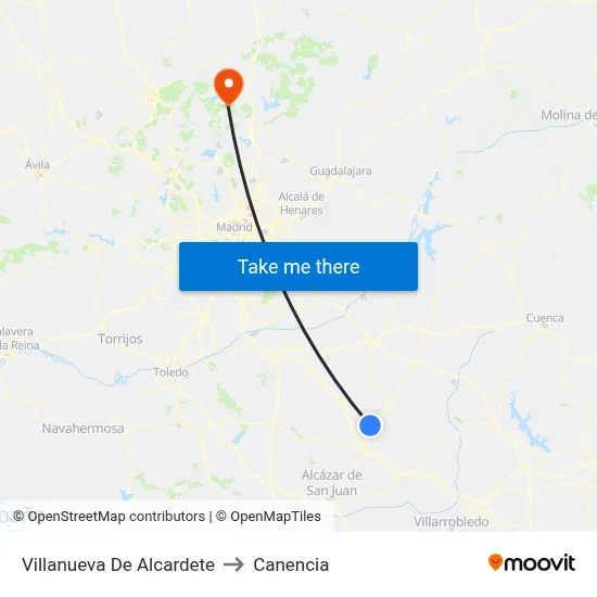 Villanueva De Alcardete to Canencia map