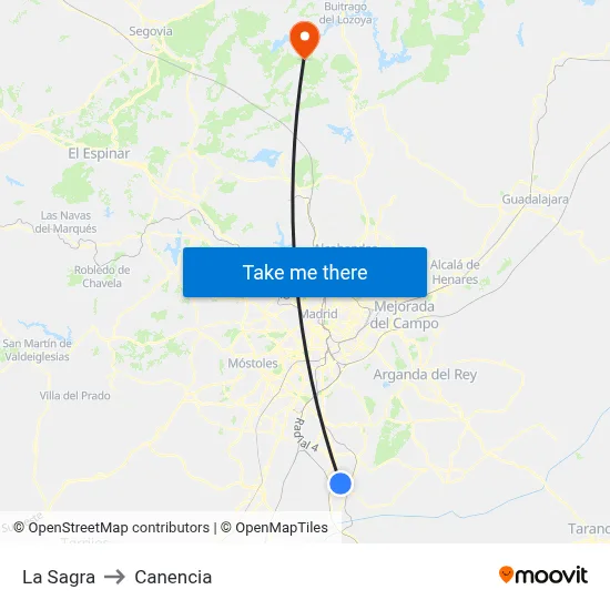 La Sagra to Canencia map