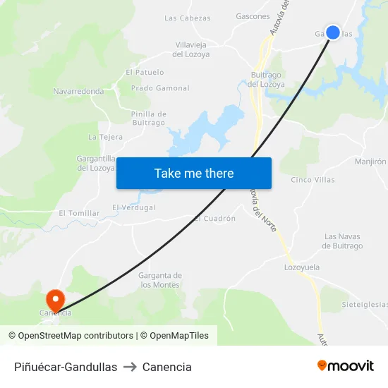 Piñuécar-Gandullas to Canencia map