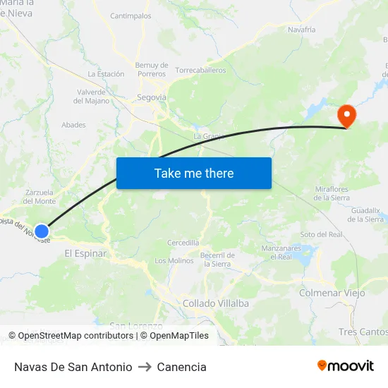 Navas De San Antonio to Canencia map