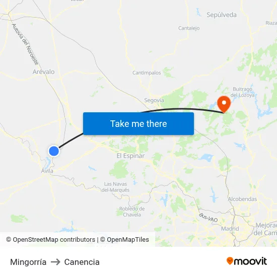 Mingorría to Canencia map