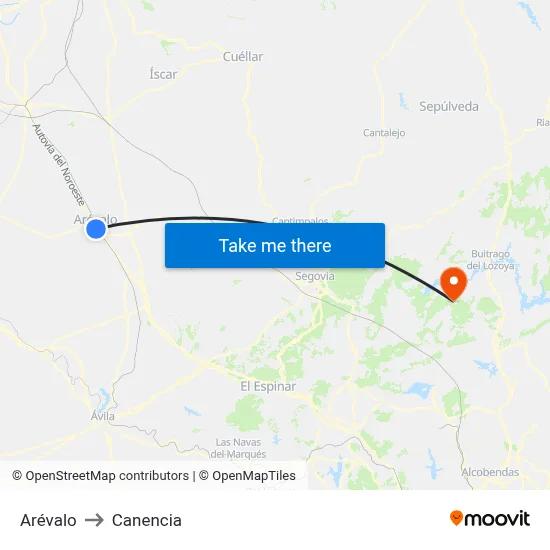 Arévalo to Canencia map
