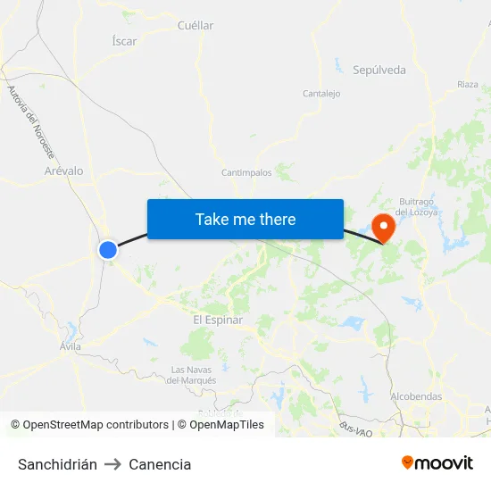 Sanchidrián to Canencia map