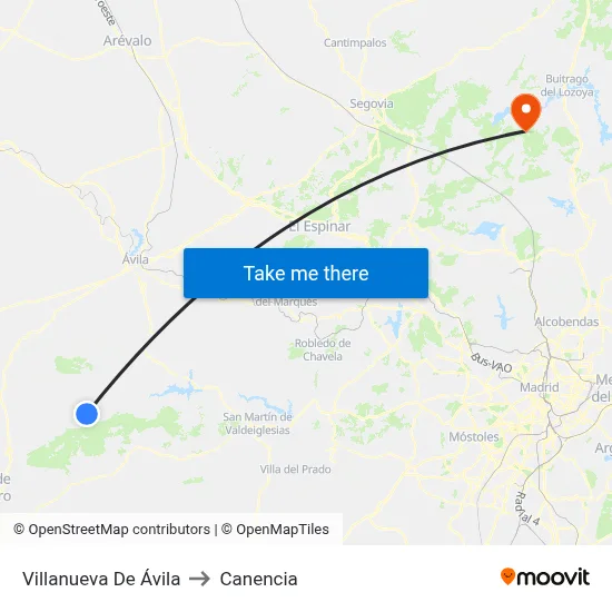 Villanueva De Ávila to Canencia map