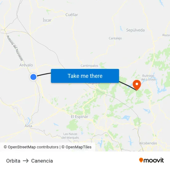 Orbita to Canencia map