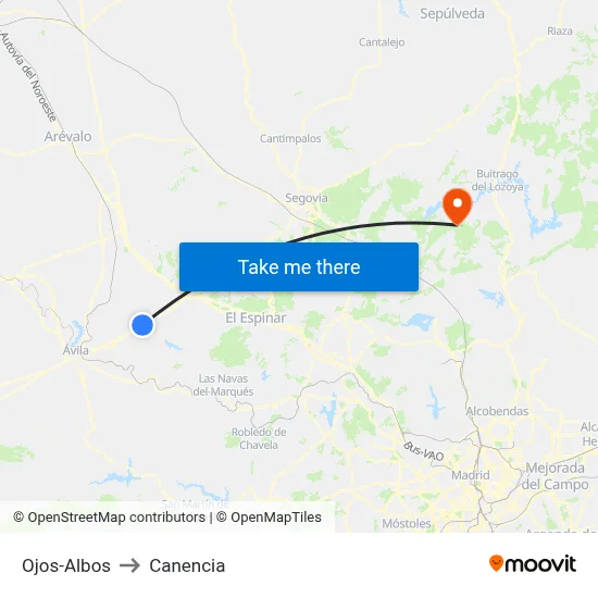 Ojos-Albos to Canencia map