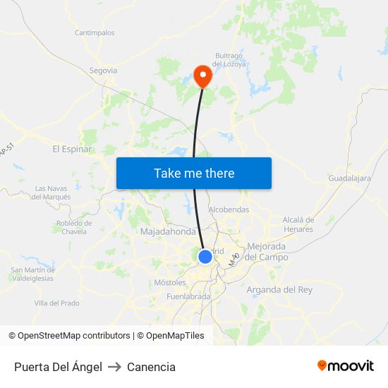Puerta Del Ángel to Canencia map