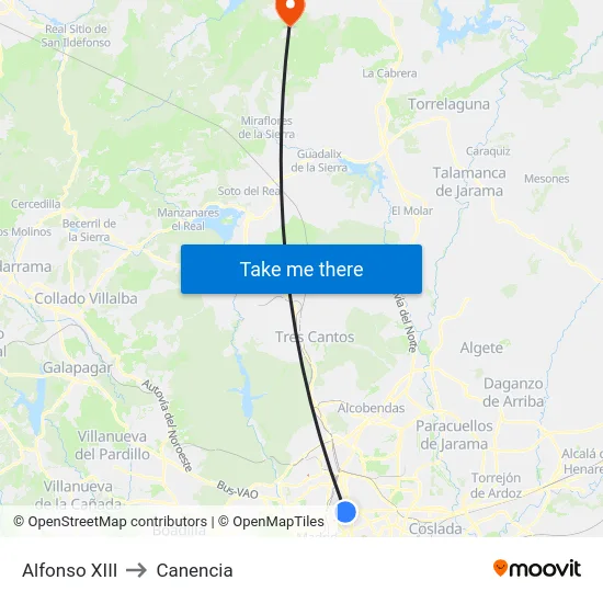 Alfonso XIII to Canencia map
