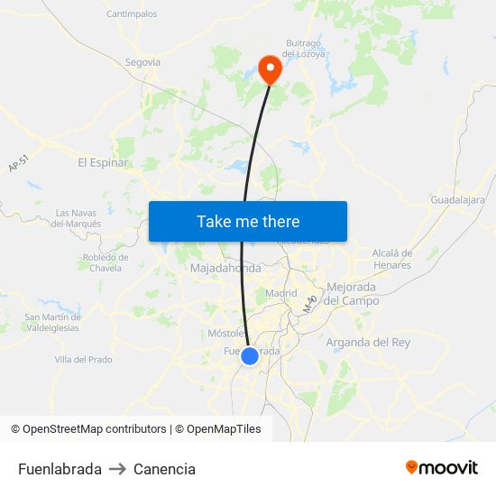 Fuenlabrada to Canencia map