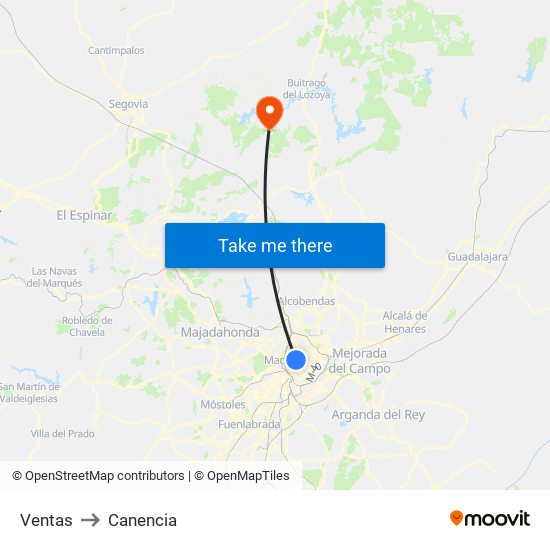 Ventas to Canencia map