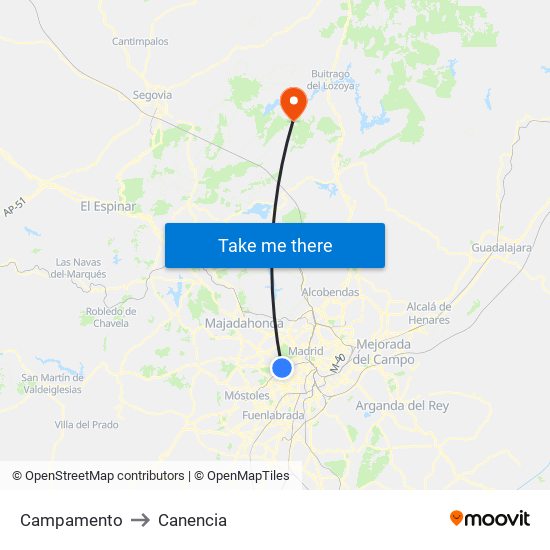 Campamento to Canencia map