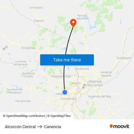 Alcorcón Central to Canencia map