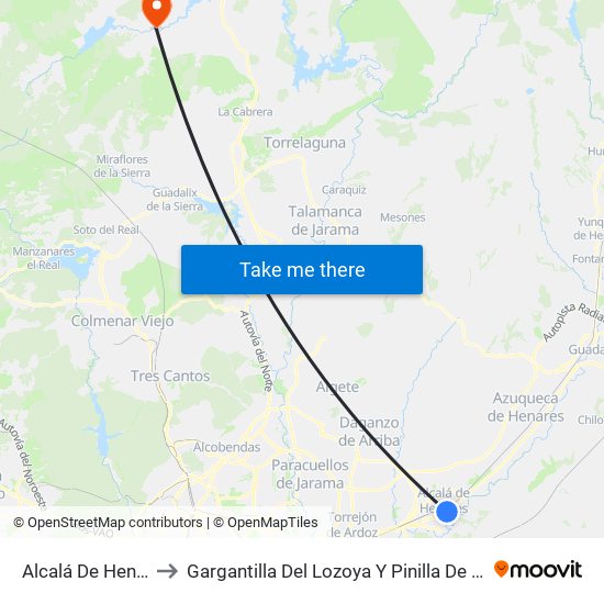 Alcalá De Henares to Gargantilla Del Lozoya Y Pinilla De Buitrago map