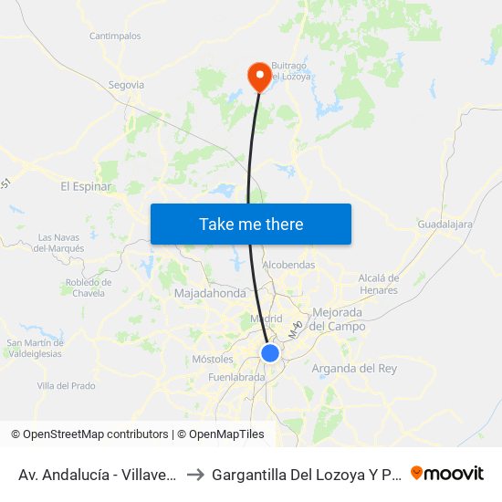 Av. Andalucía - Villaverde Bajo Cruce to Gargantilla Del Lozoya Y Pinilla De Buitrago map