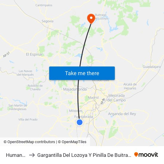 Humanes to Gargantilla Del Lozoya Y Pinilla De Buitrago map