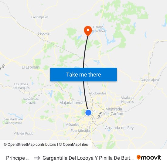 Príncipe Pío to Gargantilla Del Lozoya Y Pinilla De Buitrago map