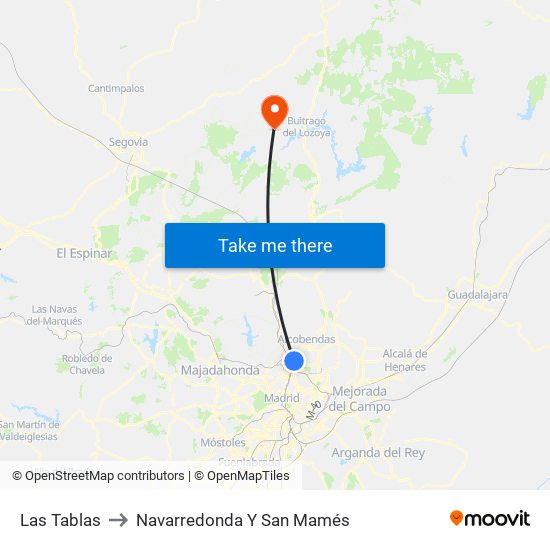 Las Tablas to Navarredonda Y San Mamés map