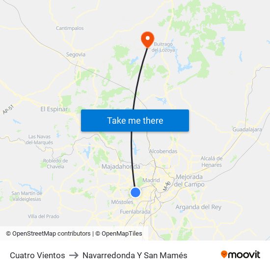 Cuatro Vientos to Navarredonda Y San Mamés map