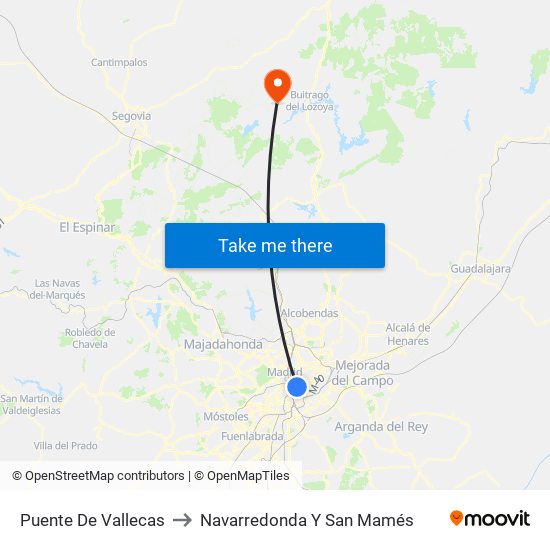 Puente De Vallecas to Navarredonda Y San Mamés map