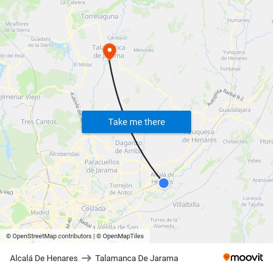 Alcalá De Henares to Talamanca De Jarama map