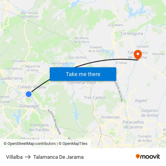 Villalba to Talamanca De Jarama map