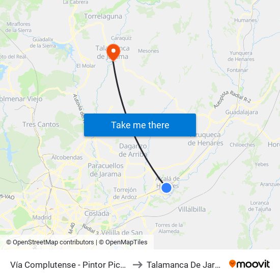 Vía Complutense - Pintor Picasso to Talamanca De Jarama map