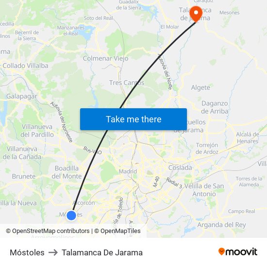 Móstoles to Talamanca De Jarama map