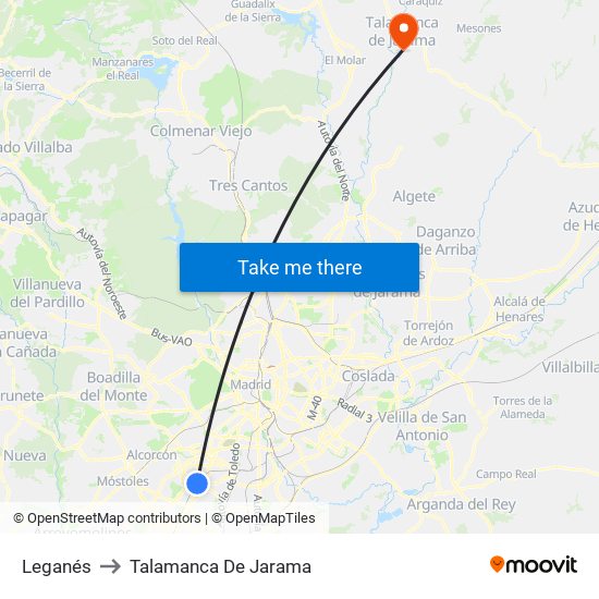 Leganés to Talamanca De Jarama map