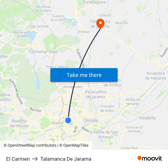 El Carmen to Talamanca De Jarama map