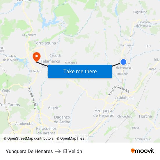 Yunquera De Henares to El Vellón map