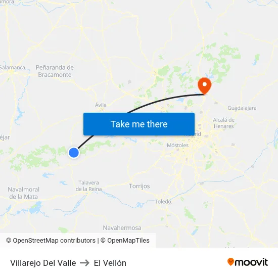 Villarejo Del Valle to El Vellón map