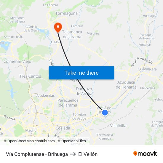 Vía Complutense - Brihuega to El Vellón map