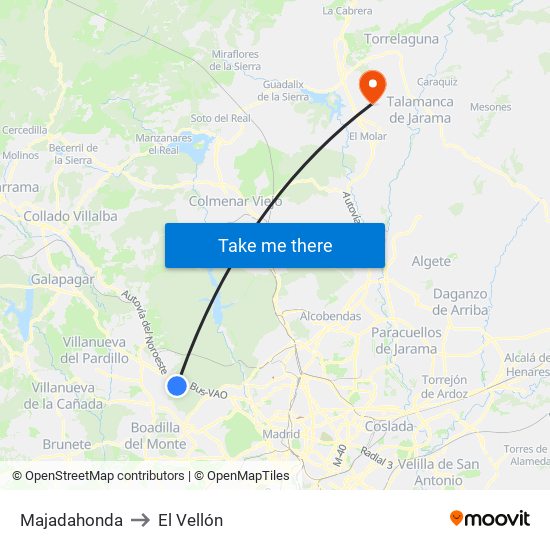 Majadahonda to El Vellón map