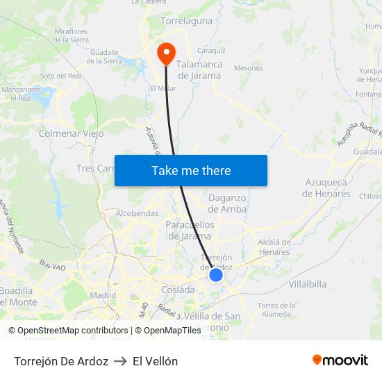 Torrejón De Ardoz to El Vellón map