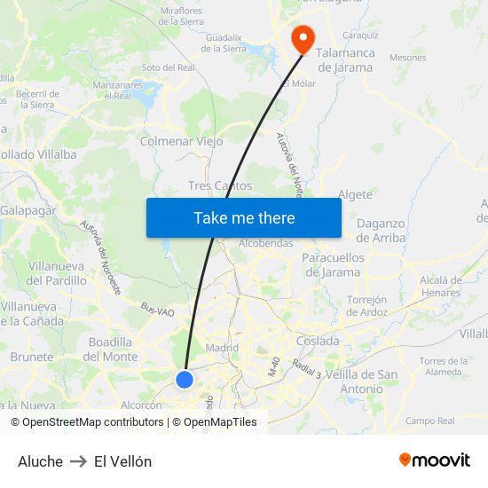 Aluche to El Vellón map
