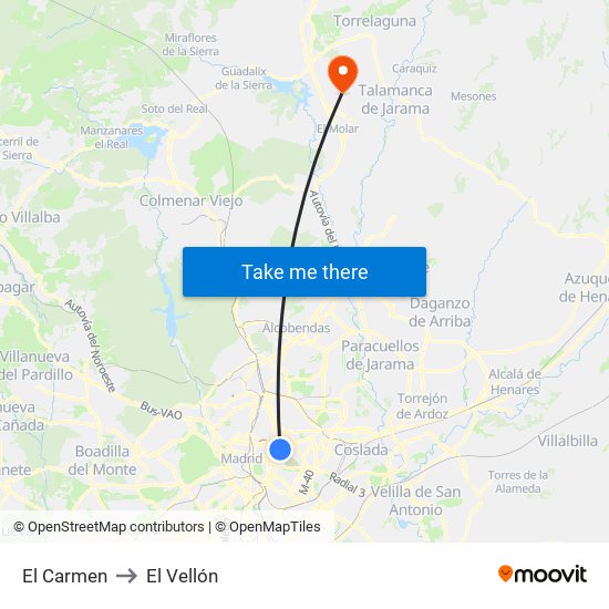 El Carmen to El Vellón map