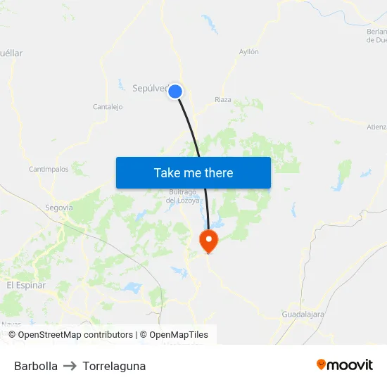Barbolla to Torrelaguna map
