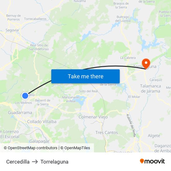 Cercedilla to Torrelaguna map