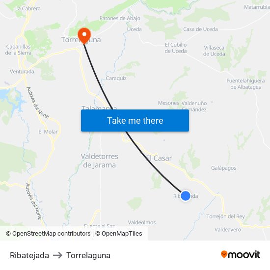 Ribatejada to Torrelaguna map