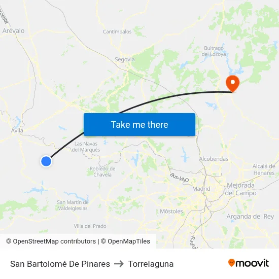 San Bartolomé De Pinares to Torrelaguna map