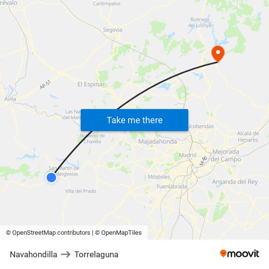 Navahondilla to Torrelaguna map