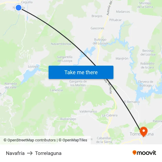 Navafría to Torrelaguna map