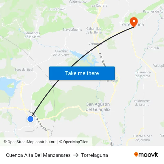 Cuenca Alta Del Manzanares to Torrelaguna map