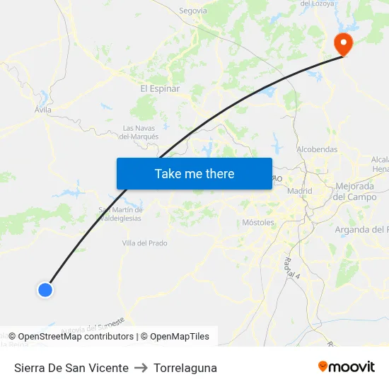 Sierra De San Vicente to Torrelaguna map