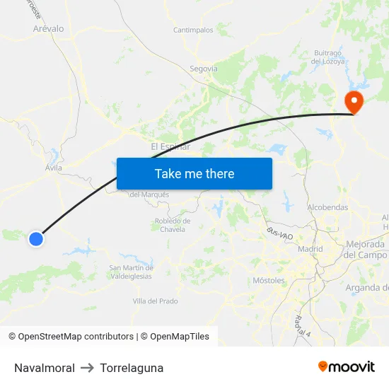 Navalmoral to Torrelaguna map