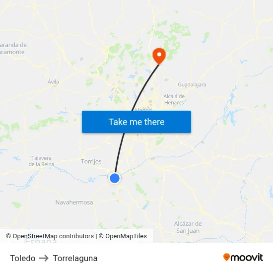 Toledo to Torrelaguna map