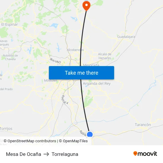 Mesa De Ocaña to Torrelaguna map