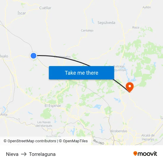 Nieva to Torrelaguna map