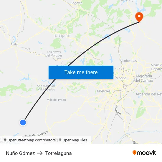 Nuño Gómez to Torrelaguna map